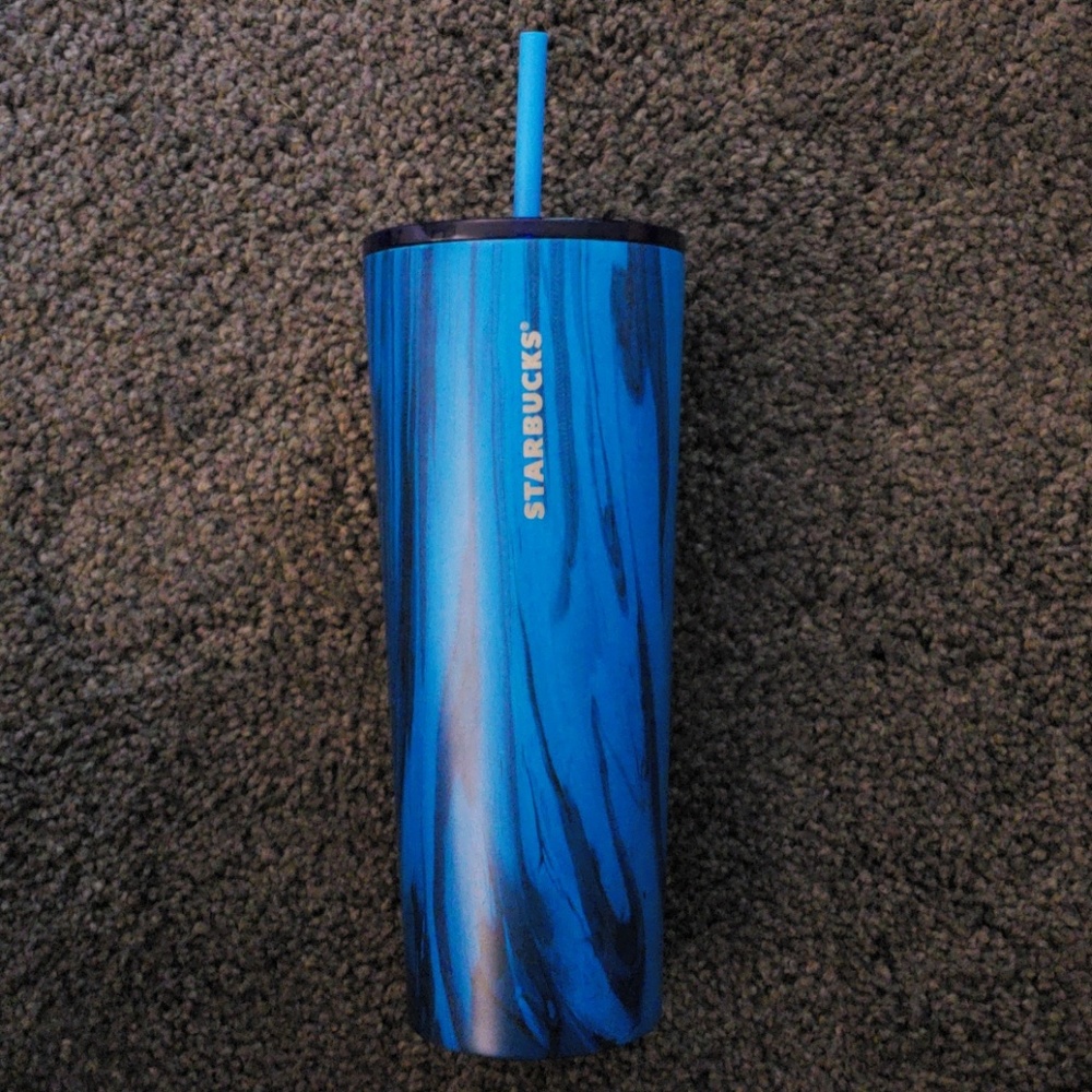 Starbucks cold beverage tumbler blue marble metal